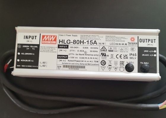 Buy Waterproof IP65 LED Driver 60w 75w 80w HLG-80H-15A 15V 5A Constant Current / Voltage online manufacture