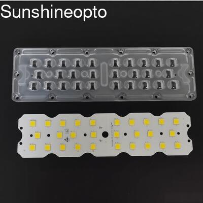 100W 12PCS 7070 LED PCB Board With 158×103° Type II Optical LED Lens Road Lighting Company